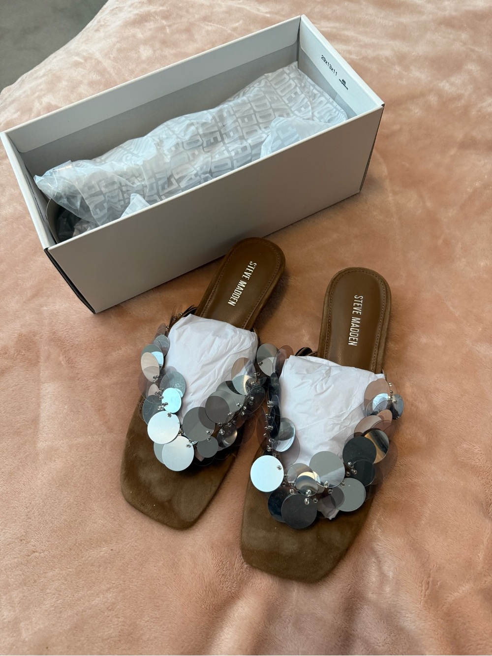 NWT Steve Madden Brown Sequin Slide Sandals
